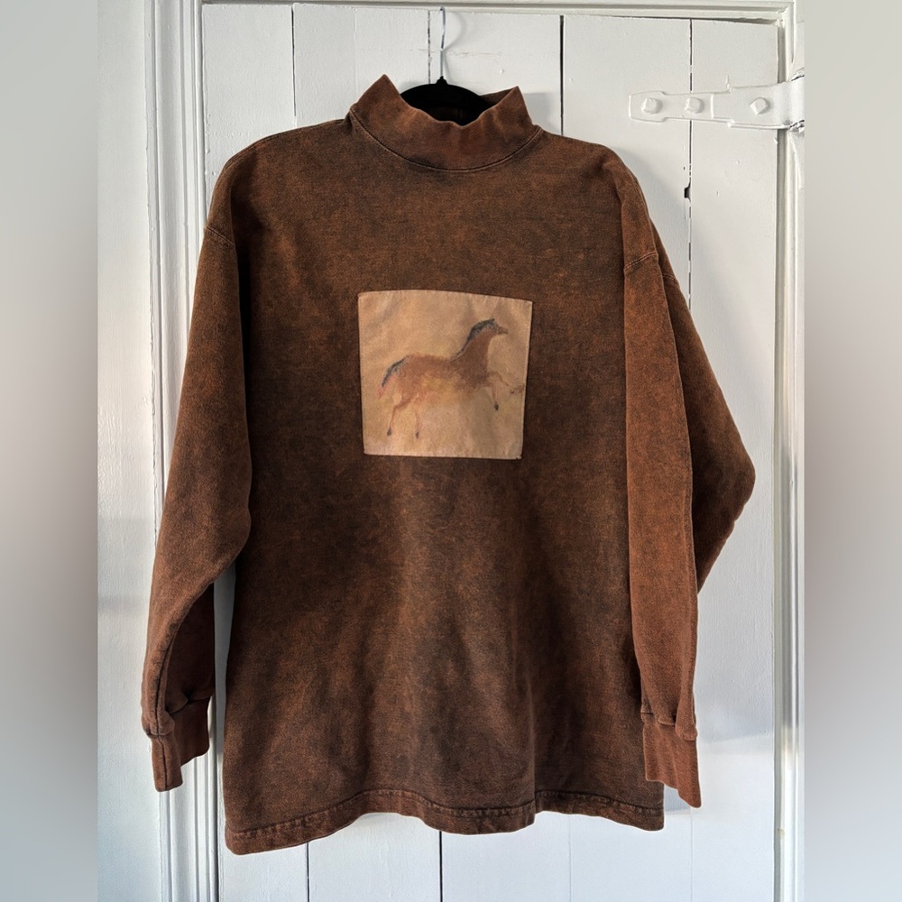 Vintage LA Sportswear Heavy Mock Neck Bleach Wash Long Sleeve Horse Shirt
